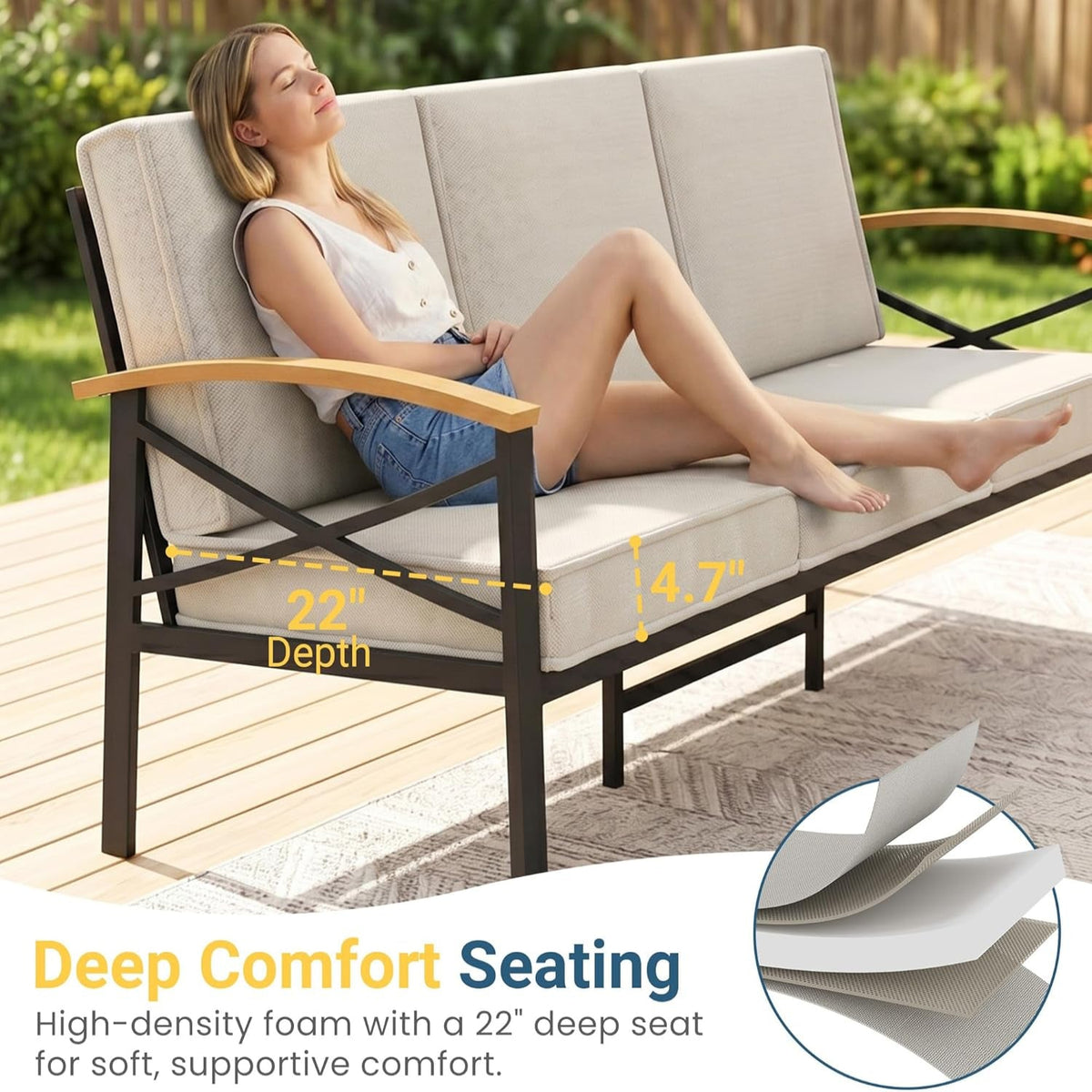 6-Piece Outdoor Patio Furniture Set for All-Weather, Heavy-Duty Metal outside Furniture with Washable Thick Cushions, Patio Sectional with Coffee Table for Patio, Deck, Backyard, Garden, Beige