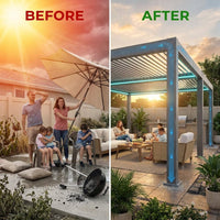 All-Aluminum Louvered Pergola 12 Ft X 20 Ft, Outdoor Pergola with Adjustable Louvered Roof, Reinforced Aluminum Frame, Integrated Drainage System, Hardtop Gazebo for Patio, Deck, Gray — Before & After
