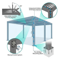 All-Aluminum Louvered Pergola 12 Ft X 20 Ft, Outdoor Pergola with Adjustable Louvered Roof, Reinforced Aluminum Frame, Integrated Drainage System, Hardtop Gazebo for Patio, Deck, Gray — How It Works