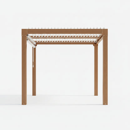 Louvered Pergola 10 Ft X10', Outdoor Pergola with Adjustable Louvered Roof, Reinforced Aluminum Frame, Integrated Drainage System, Hardtop Gazebo for Patio, Deck, Wood Grain