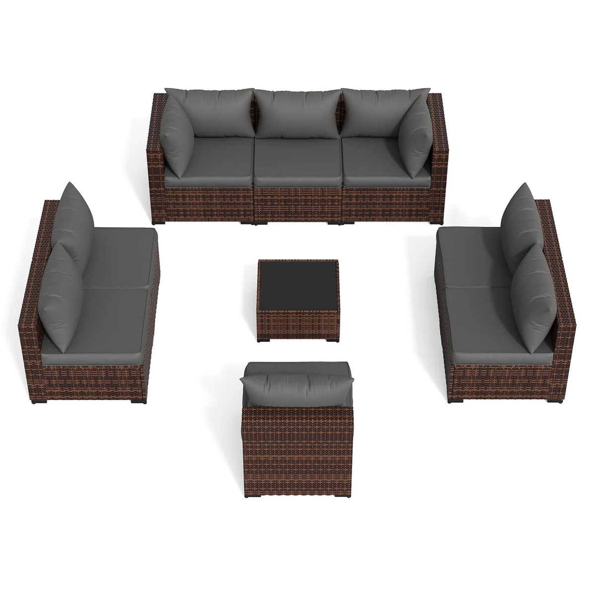 Patio Furniture Set, Outdoor Patio Furniture Wicker Furniture Couch Set, 9 Pieces Outdoor Sectional Sofa, Patio Furniture Set, Outdoor Patio Set for Porch Furniture (Grey)